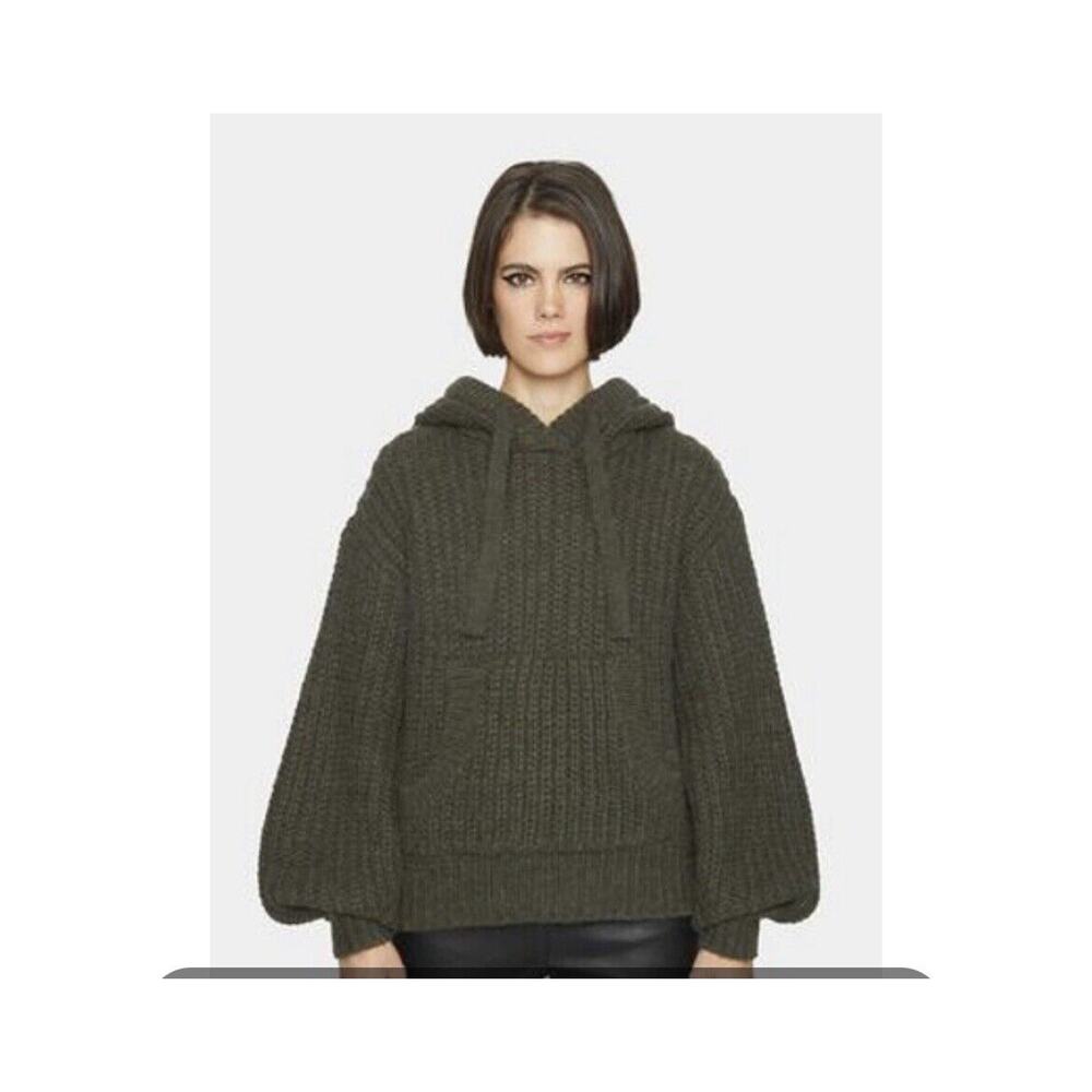 Rebecca Minkoff Vica Knit Hoodie‎ Military Green XS NWT $228 Wool Blend